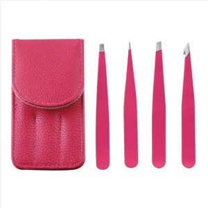 Pęseta do brwi zestaw 4 sztuki w skórzanym etui