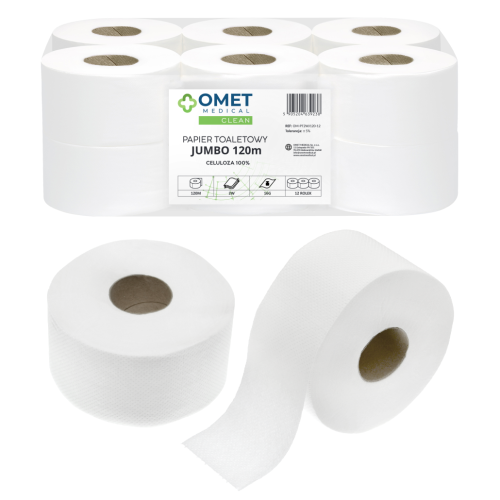 Papier toaletowy JUMBO 120m 2W 100% celuloza OMET MEDICAL - 12 rolek