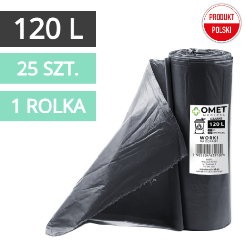 Worki na śmieci odpady 120L czarne OMET MEDICAL - 25 szt. (1 rolka)