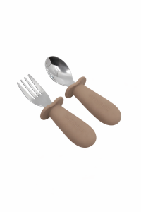 Sztućce silikonowe dla niemowląt z ogranicznikiem BLW latte MyMini