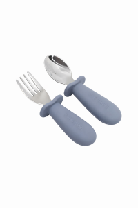 Sztućce silikonowe dla niemowląt z ogranicznikiem BLW grafit MyMini